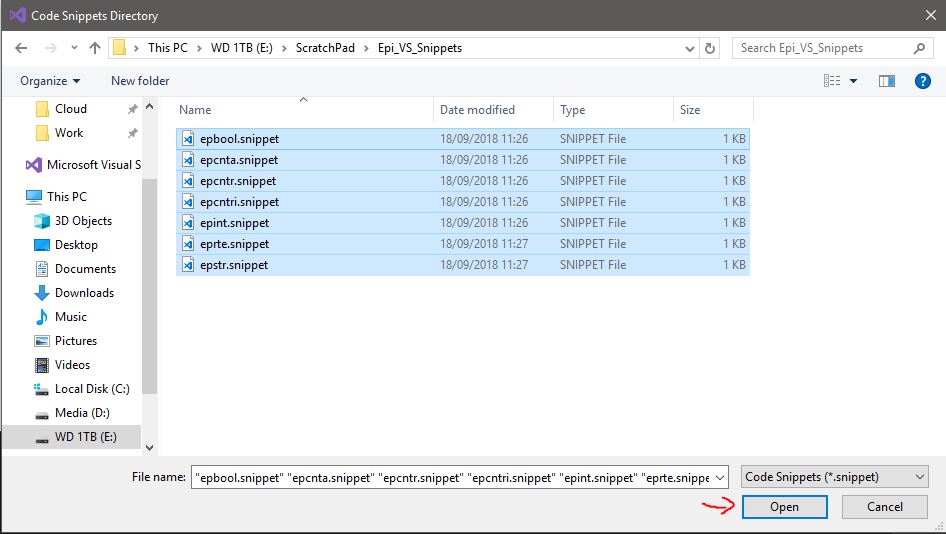 Select all the downloaded snippets