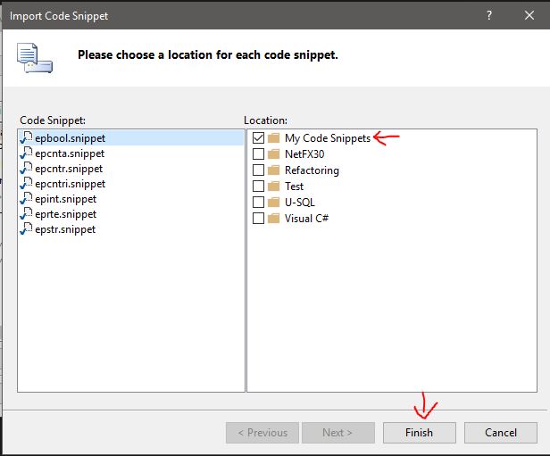 Make sure to import to My Code Snippets