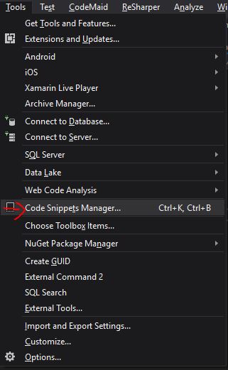Open the Code Snippet Manager
